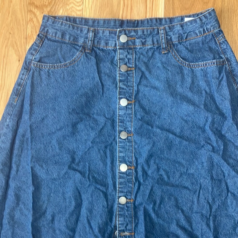 Blue Button-Front Jean Midi skirt with  pockets size XL - Picture 3 of 7